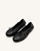 Solenne Ruched Drawstring Ballet Flats - Black