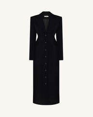 Structured Shoulder Fitted Lapel Maxi Coat - Black