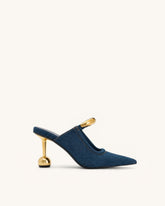 Sofia Metal Accent Sphere Heel Mules - Denim Blue