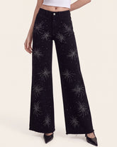 The Stellar Starburst Fray Wide-Leg Jeans - Black