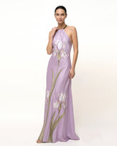 Iris Floral Print Halter Maxi Dress - Lavender