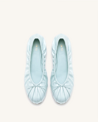 Solenne Ruched Drawstring Satin Ballet Flats - Blue
