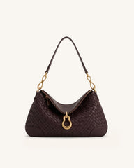 Jayla Metal Pendant Embellished Woven Shoulder Bag - Deep Burgundy
