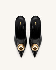 Sofia Angled Vamp Snakeskin Heel Mules - Black
