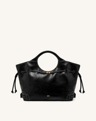 Virelle Waxed Vegan Leather Drawstring Tote Bag - Black