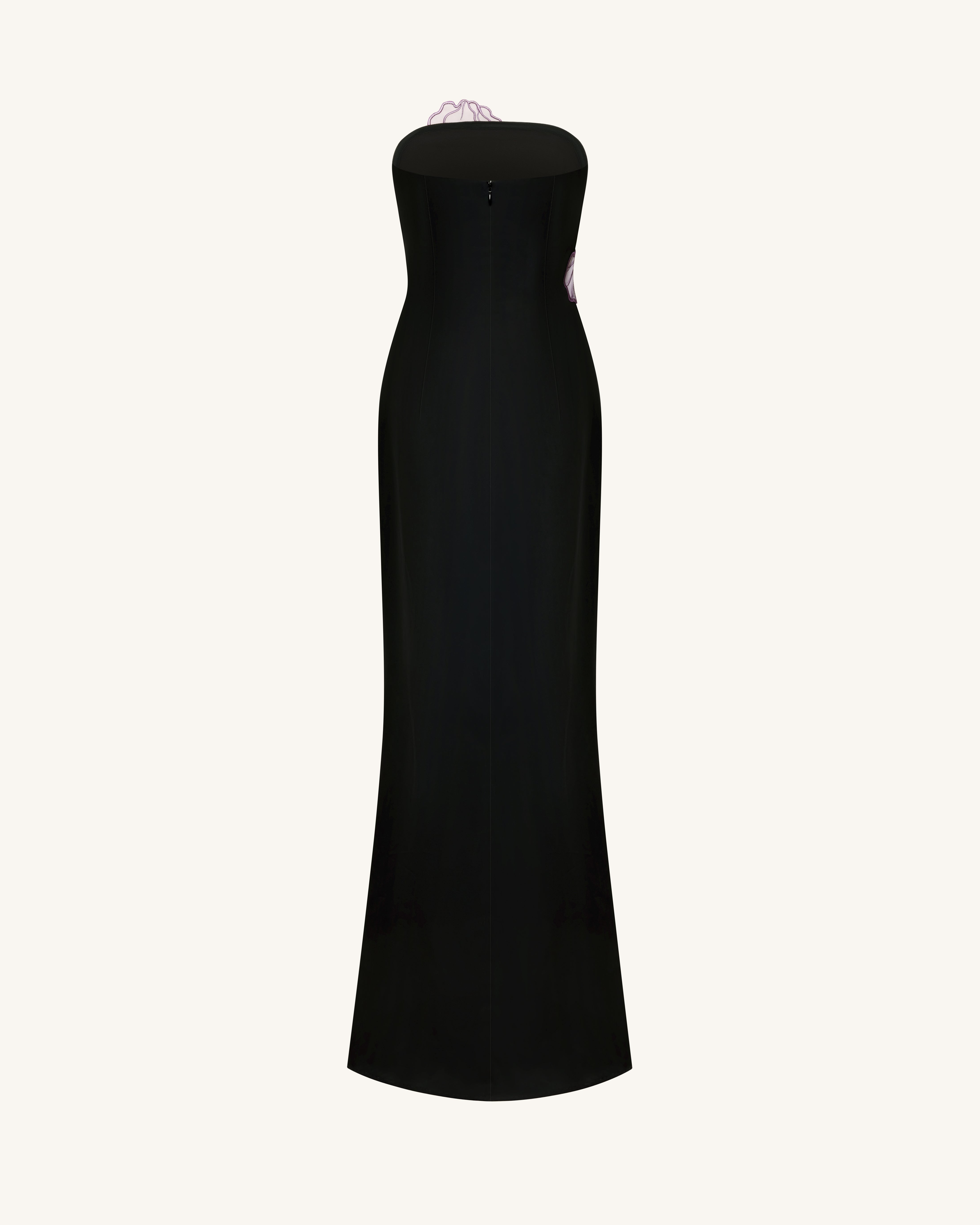 Iris Floral-Appliqué Strapless Maxi Dress - Black