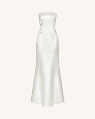 Strapless Floral Polyester Dress - White