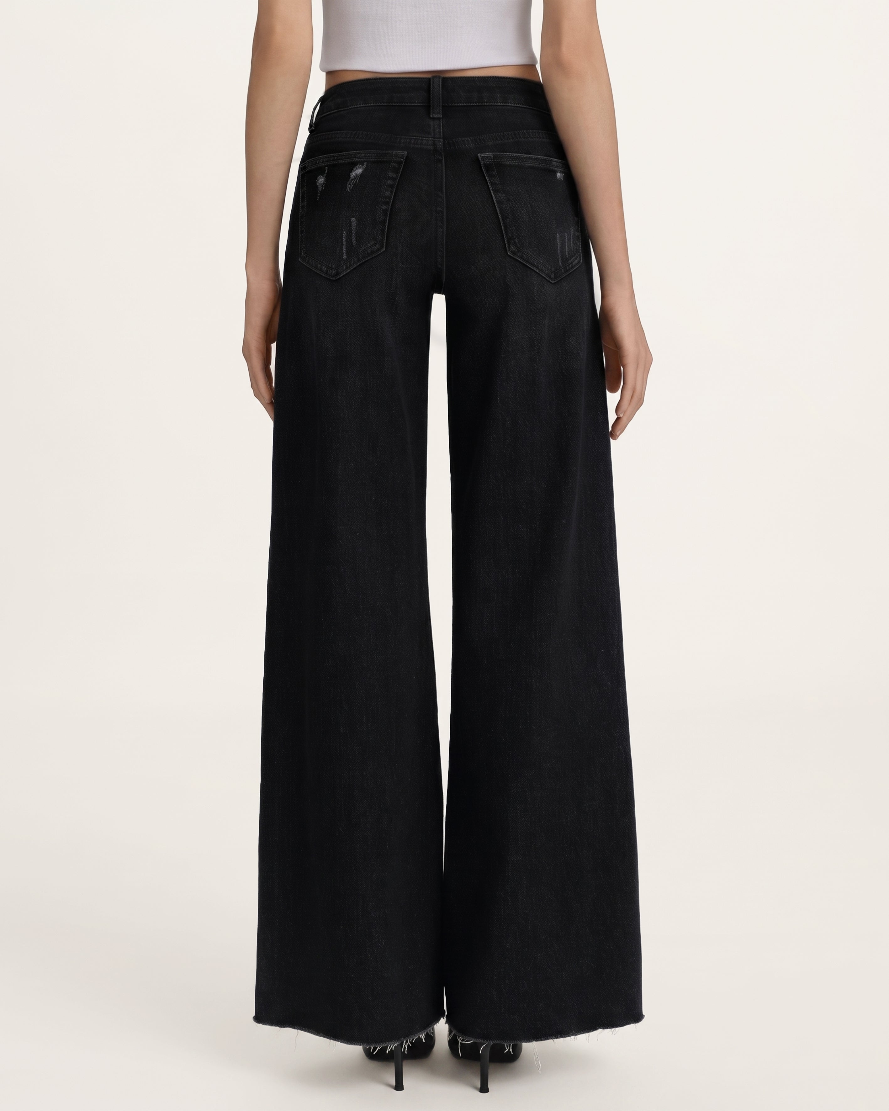 The Stellar Starburst Fray Wide-Leg Jeans - Black
