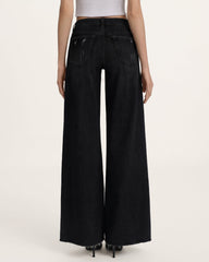 The Stellar Starburst Fray Wide-Leg Jeans - Black