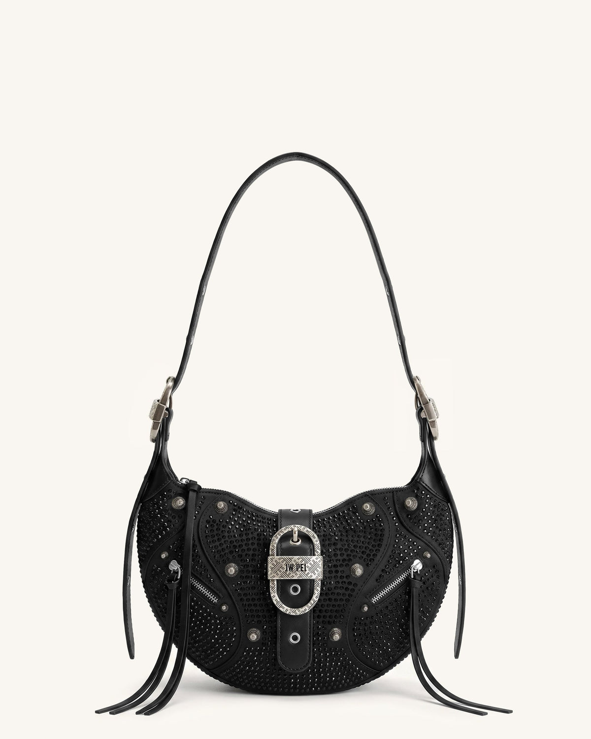 Tessa Studded Artificial Crystal Shoulder Bag - Charcoal Black