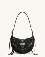Tessa Studded Artificial Crystal Shoulder Bag - Charcoal Black