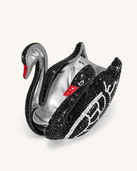 Kinsley Crystal Swan Clutch - Black
