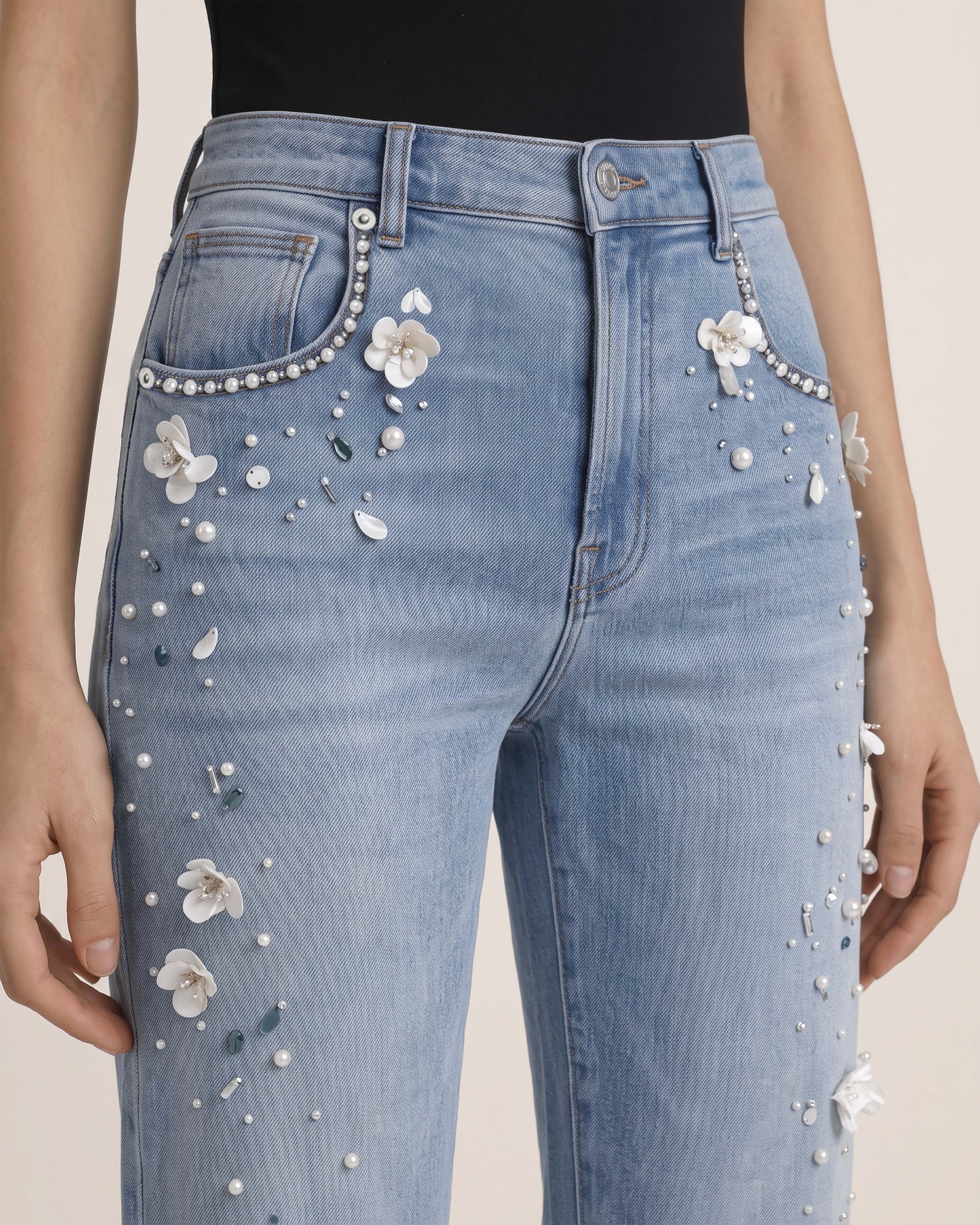 The Celestial Pearl Petal Straight Jeans - Pale Blue Eyes