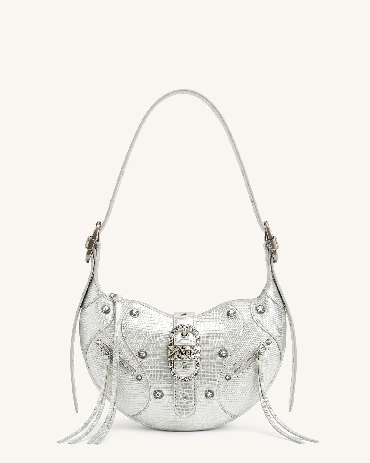 Tessa Studded Shoulder Bag - Silver Grey