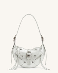 Tessa Studded Shoulder Bag - Silver Grey