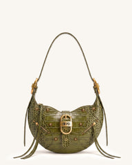 Tessa Studded Shoulder Bag - Army Green Croc