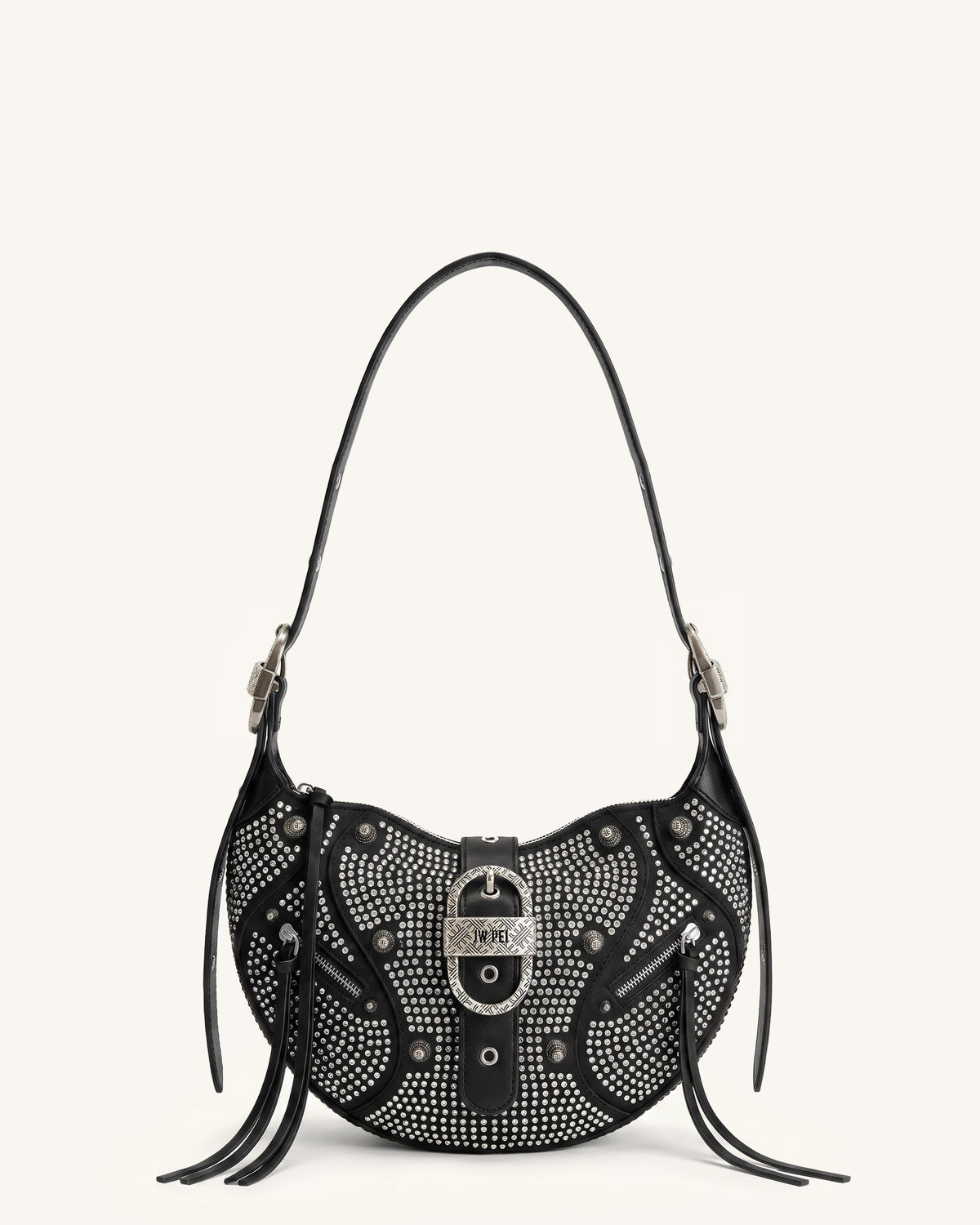 Tessa Studded Artificial Crystal Shoulder Bag - Ink Black