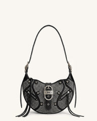 Tessa Studded Artificial Crystal Shoulder Bag - Ink Black