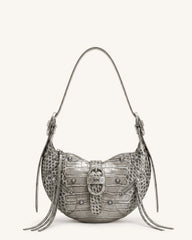 Tessa Studded Shoulder Bag - Cement Grey Croc