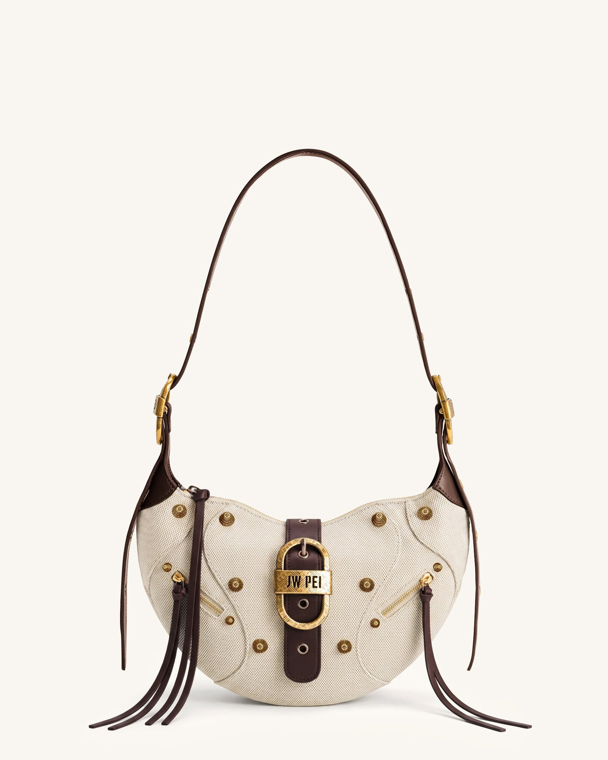 Tessa Studded Shoulder Bag - Dark Brown Canvas