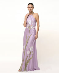 Iris Floral Print Halter Maxi Dress - Lavender