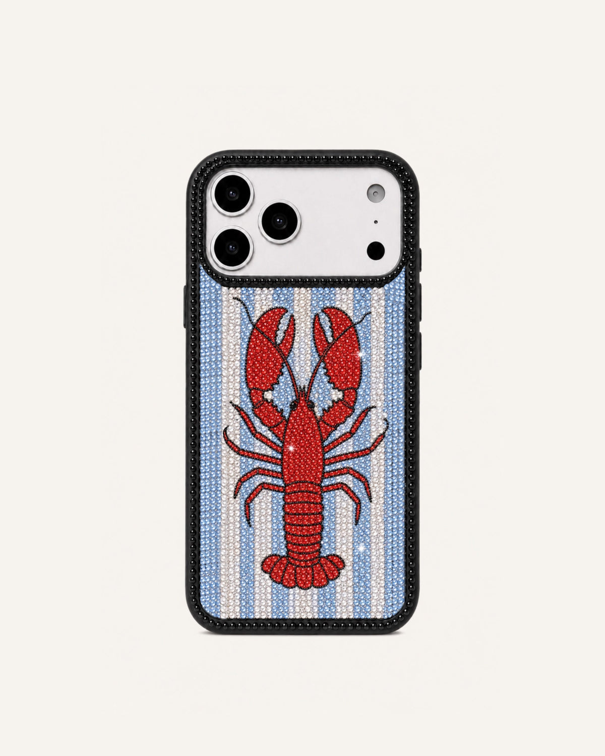 Lobster Stripe Artificial Crystal Phone Case - Black