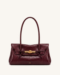Lena Metal Rope Knot Flap Shoulder Bag - Burgundy Croc