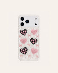 Gingham Heart Faux Pearl Phone Case - White