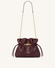 Lena Metal Rope Knot Bucket Bag - Burgundy