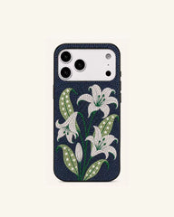 White Lily Artificial Crystal Phone Case - Black