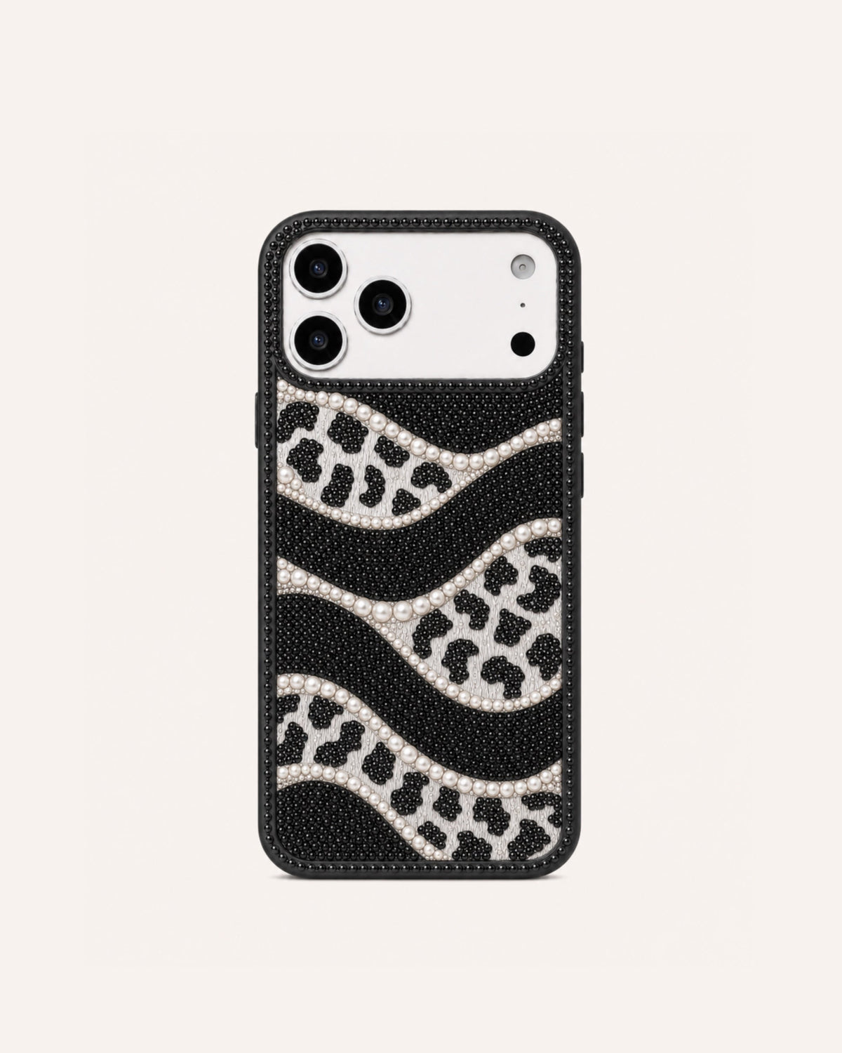 Leopard Pearl Wave Phone Case – Black