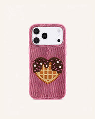 Heart Waffle Artificial Crystal Phone Case - Pink