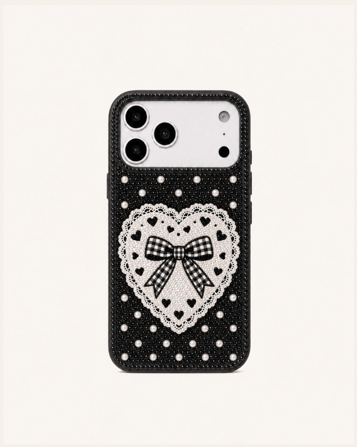 Lace Heart Bow Phone Case – Black