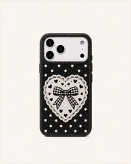 Lace Heart Bow Phone Case – Black