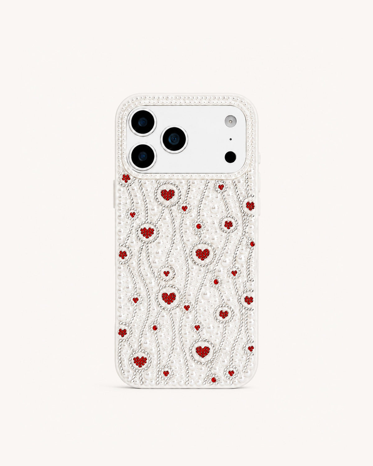 Heart Lace Pearl Embellished Artificial Crystal Phone Case - White