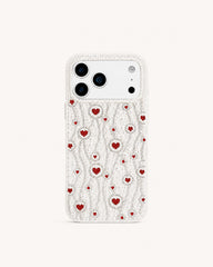 Heart Lace Pearl Embellished Artificial Crystal Phone Case - White