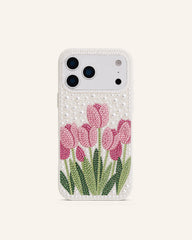 Tulip Faux Pearl Phone Case - White