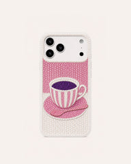 Tea Cup Rhinestone Phone Case – White